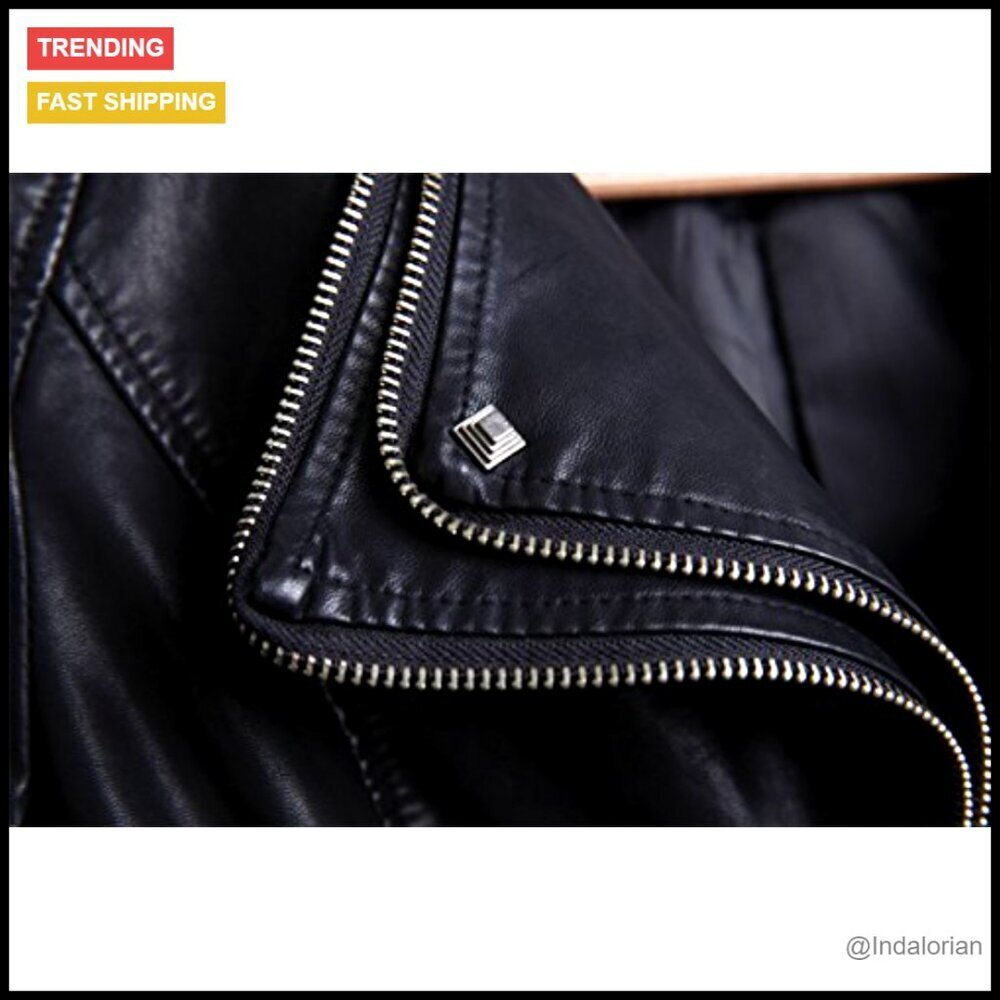 Faux Leather Biker Jacket Studded Moto Chic Vintage Y2K Streetwear Adjustable - Picture 5 of 6